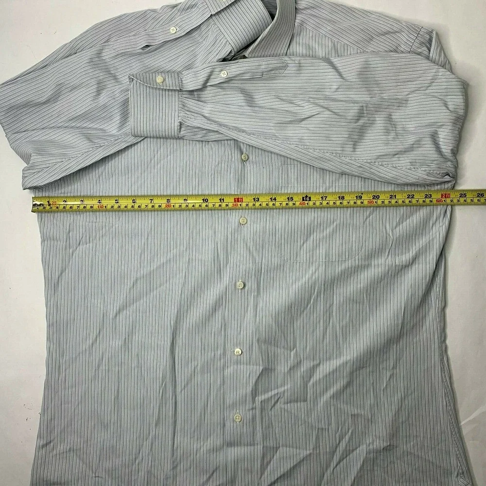 Ermenegildo‎ Zanga Mens 42 16.5 Button Front Shirt Blue Striped Long Sleeve